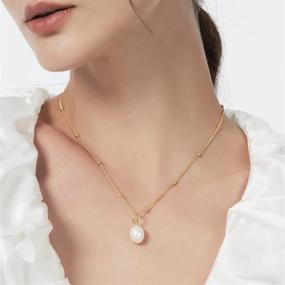 img 3 attached to 📿 Gold Plated VIENNOIS Baroque Pearl Necklace with Single Pearl Bead Pendant - Dainty Tiny Chain Jewelry Gifts