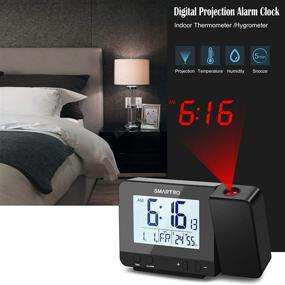 img 4 attached to 🕒 SMARTRO SC31 Projection Alarm Clock - Digital Clock with Indoor Thermometer Hygrometer, USB Charger, Dual Alarms for Bedrooms and Travel – AC & Battery Powered
