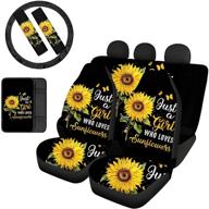 hugs idea just a girl who loves sunflower print set of 8 pack car seat covers front rear seats cushion protector steering wheel cover armrest lid pad seatbelt safety protectors logo