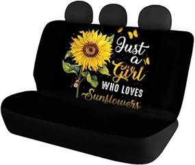 img 3 attached to HUGS IDEA Just A Girl Who Loves Sunflower Print Set Of 8 Pack Car Seat Covers Front Rear Seats Cushion Protector Steering Wheel Cover Armrest Lid Pad Seatbelt Safety Protectors