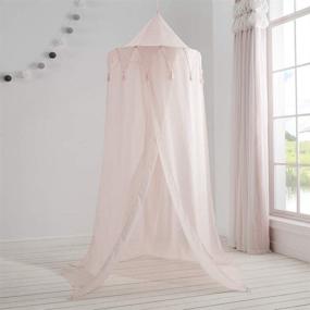 img 1 attached to 🏕️ A LOVE BRAND Canopy Tent Bed Canopy: Round Dome Mosquito Net with Triangle Tufted Fringed Lace for Baby Boys and Girls Games House - Pink