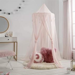 img 4 attached to 🏕️ A LOVE BRAND Canopy Tent Bed Canopy: Round Dome Mosquito Net with Triangle Tufted Fringed Lace for Baby Boys and Girls Games House - Pink