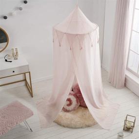 img 2 attached to 🏕️ A LOVE BRAND Canopy Tent Bed Canopy: Round Dome Mosquito Net with Triangle Tufted Fringed Lace for Baby Boys and Girls Games House - Pink