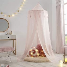 img 3 attached to 🏕️ A LOVE BRAND Canopy Tent Bed Canopy: Round Dome Mosquito Net with Triangle Tufted Fringed Lace for Baby Boys and Girls Games House - Pink