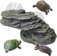 🐢 turtle basking platform | reptile climbing shale resin step ledge | stone aquarium ornament rock | landscaping decoration with suction cups | for frogs, newts, amphibians, lizard логотип