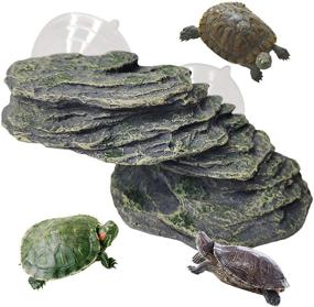 img 4 attached to 🐢 Turtle Basking Platform | Reptile Climbing Shale Resin Step Ledge | Stone Aquarium Ornament Rock | Landscaping Decoration with Suction Cups | for Frogs, Newts, Amphibians, Lizard