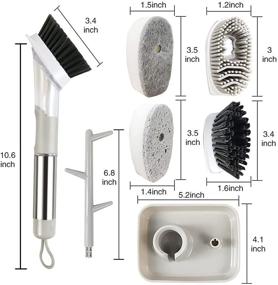 img 1 attached to Grey Dish Brush Set with Holder - Multifunctional Kitchen Scrubber, Soap Control Dishwand, Reusable Dish Washing Brush Set with Replacement Heads