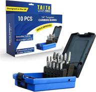 🔧 high-quality 10pc carbide burr set with 1/4" shank - tungsten double cut rotary die grinder bits - cutting burrs for fordom and die grinder accessories - ideal for wood carving, metal working & sturdy storage case logo