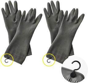 img 3 attached to 🧤 Latex Dishwashing Gloves with Convenient Hanging Hooks - Set of 2 Pairs of Gray Rubber Gloves