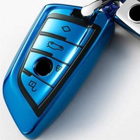 img 1 attached to 🔑 Intermerge BMW Key Fob Cover: Blade Shape TPU Shell for X1 X3 X5 X6 Series Keyless Entry - Blue