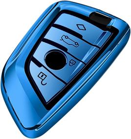 img 4 attached to 🔑 Intermerge BMW Key Fob Cover: Blade Shape TPU Shell for X1 X3 X5 X6 Series Keyless Entry - Blue