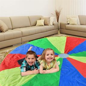 img 3 attached to 🌈 Outdoor Team Games 6ft 8ft 10ft 12ft 16ft 20ft Parachute with Handles - Rettebovon Play Parachute Toy for Kids, Doubles as Trampoline Cover, Picnic Mat, and Furniture Cover