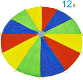 img 4 attached to 🌈 Outdoor Team Games 6ft 8ft 10ft 12ft 16ft 20ft Parachute with Handles - Rettebovon Play Parachute Toy for Kids, Doubles as Trampoline Cover, Picnic Mat, and Furniture Cover