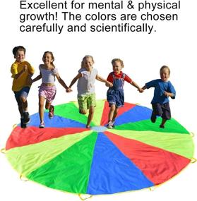 img 2 attached to 🌈 Outdoor Team Games 6ft 8ft 10ft 12ft 16ft 20ft Parachute with Handles - Rettebovon Play Parachute Toy for Kids, Doubles as Trampoline Cover, Picnic Mat, and Furniture Cover