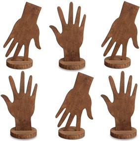img 4 attached to 🌟 MOOCA 6 Piece Wooden Hand Form Jewelry Display Set - Bracelet & Ring Stand Holder, Mannequin Finger Hand Display, Jewelry Display Holder - Brown