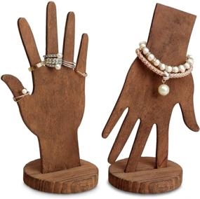 img 1 attached to 🌟 MOOCA 6 Piece Wooden Hand Form Jewelry Display Set - Bracelet & Ring Stand Holder, Mannequin Finger Hand Display, Jewelry Display Holder - Brown