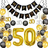 ✨ hankrobot gold number balloon 50th birthday decorations (40-pack) - happy birthday banner, latex balloons (black, golden), confetti balloons - perfect for 50 year old birthday party celebration logo