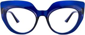 img 3 attached to Voogueme Thick Cat Eye Blue Light Blocking Glasses For Women Dark Blue