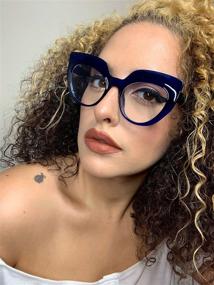 img 2 attached to Voogueme Thick Cat Eye Blue Light Blocking Glasses For Women Dark Blue