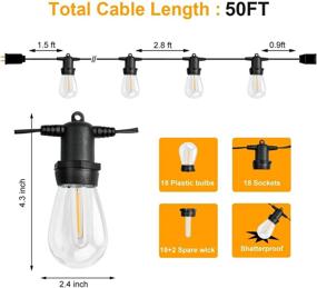 img 3 attached to 🌟 Waterproof Outdoor Patio String Lights - 50FT Commercial Lighting with 18+2 Shatterproof LED Bulbs for Ambience on Your Porch, Backyard, Party, Pergola