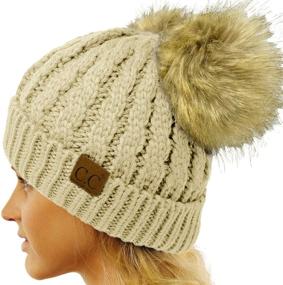 img 1 attached to 🧣 Warm & Stylish 2Pom Pom Ears Knit Beanie Hat for Winter by CC