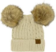 🧣 warm & stylish 2pom pom ears knit beanie hat for winter by cc logo