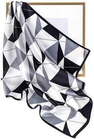 img 3 attached to 🧣 INAINI 100% Mulberry Silk Scarf for Women - Lightweight Bandana Silk Hair Scarf - Small Square Head Scarf in White and Black