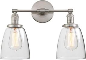 img 4 attached to 🔦 Phansthy Vintage 2-Light Dual Light Wall Sconce with 5.6 Inches Clear Glass Canopy in Brushed Finish