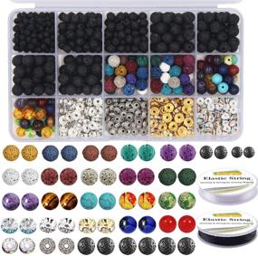 img 4 attached to 602Pcs Lava Beads Stone Kits - 8mm Chakra Beads & Spacers Bracelet Set with Elastic String - Perfect for Diffusing Essential Oils - Ideal for Adult DIY Jewelry Making Supplies