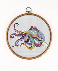 img 4 attached to 🐙 Mandala Octopus K295 Counted Cross Stitch Kit with Threads, Needles, Fabrics & More – Complete Embroidery Pattern Set