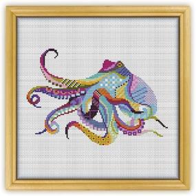 img 3 attached to 🐙 Mandala Octopus K295 Counted Cross Stitch Kit with Threads, Needles, Fabrics & More – Complete Embroidery Pattern Set