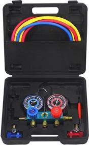 img 4 attached to AutoWanderer Tool: 3 Way AC Diagnostic Manifold Gauge Set for R1234yf - 3 Colored Hose, 2 Quick Couplers, 1 Valve Spanner