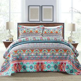 img 4 attached to Search-Engine Optimized Queen Size Cotton Bedspread Quilt Sets - Reversible Patchwork Coverlet Set with Boundless Universe Pattern by NEWLAKE