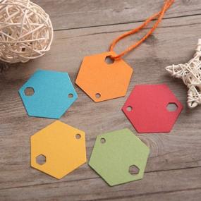 img 2 attached to 🏷️ Vibrant 150ct Hexagon Gift Tags Labels: Multicolor Blank Paper with String & Glitter (Red, Yellow, Blue, Orange, Green)