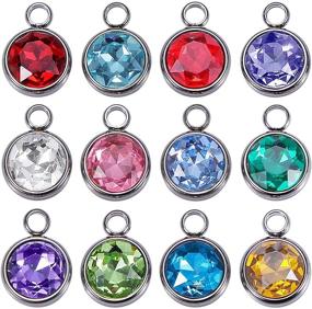 img 3 attached to 💎 High-Quality 12Pcs Silver Stainless Steel Birthstone Charms for DIY Jewelry Making – 14mmx10mm