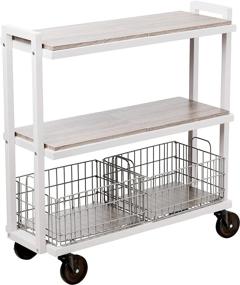 img 4 attached to Atlantic 3 Tier Cart - Wide Mobile Storage with Interchangeable Shelves and Baskets, Powder-Coated Steel Frame PN23350328 in White: Efficient Organization and Mobility