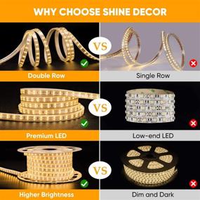 img 2 attached to 🌈 Shine Decor Dimmable LED Strip Lights 50FT | Double Row, Cold-resistant -13°F | 110V 120V AC Rope Light | Outdoor IP65 Waterproof | 3000K Warm White | Cuttable LED String for Lighting Decoration