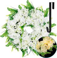 🌼 funpeny 16 inch 40led pre-lit white hydrangea wreath with lights - artificial spring summer decorations for front door, windows, bedroom, living room, kitchen, fireplace logo