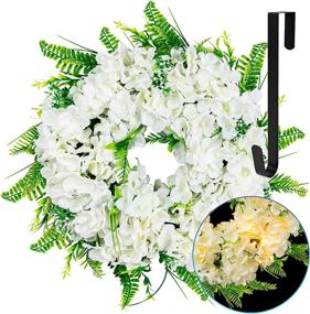 img 4 attached to 🌼 FUNPENY 16 Inch 40LED Pre-lit White Hydrangea Wreath with Lights - Artificial Spring Summer Decorations for Front Door, Windows, Bedroom, Living Room, Kitchen, Fireplace