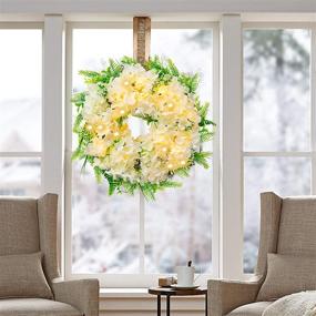 img 1 attached to 🌼 FUNPENY 16 Inch 40LED Pre-lit White Hydrangea Wreath with Lights - Artificial Spring Summer Decorations for Front Door, Windows, Bedroom, Living Room, Kitchen, Fireplace