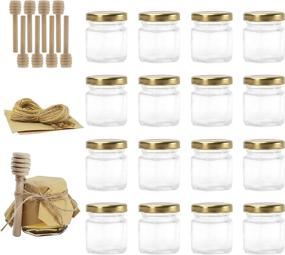 img 4 attached to 🍯 Rormket 24 Pack 1.5oz Glass Hexagon Honey Jars Gold Lids with Wooden Dipper Sticks - Ideal for Honey Wedding Favors