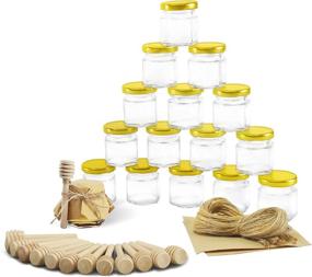 img 2 attached to 🍯 Rormket 24 Pack 1.5oz Glass Hexagon Honey Jars Gold Lids with Wooden Dipper Sticks - Ideal for Honey Wedding Favors