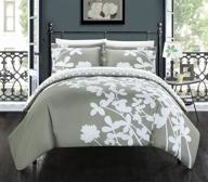 🌸 chic home calla lily queen grey 3 piece reversible duvet cover set: elevate your bedroom décor logo