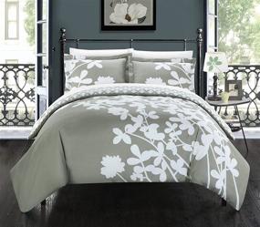 img 4 attached to 🌸 Chic Home Calla Lily Queen Grey 3 Piece Reversible Duvet Cover Set: Elevate Your Bedroom Décor