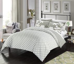img 3 attached to 🌸 Chic Home Calla Lily Queen Grey 3 Piece Reversible Duvet Cover Set: Elevate Your Bedroom Décor
