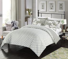 img 1 attached to 🌸 Chic Home Calla Lily Queen Grey 3 Piece Reversible Duvet Cover Set: Elevate Your Bedroom Décor