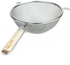 img 4 attached to 🍝 Huji 8-Inch Stainless Steel Double Mesh Food Strainer Colander Sieve Sifter with Wooden Handle for Kitchen Rice Pasta Noodles (1 Pack, 8-Inch)