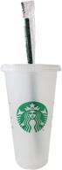 ☕ starbucks reusable frosted cold cup bundle - 24 oz with lid and green straw w/ stopper logo