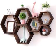 📚 wonfulity hexagon floating shelves set of 6, wall mounted wood farmhouse storage honeycomb wall shelf, hexagonal decor wall shelves for bedroom, living room, office with screws and anchors included in walnut finish logo