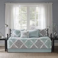 🌿 madison park claire aqua/grey leaf geometric daybed quilt bedding set - 6 piece ultra soft microfiber coverlets logo